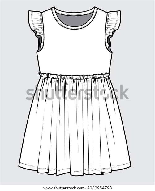 TECHNICAL SKETCH OF WOVEN AND KNIT DRESS FOR WOMENS\
AND GIRLS IN VECTOR\
FILE