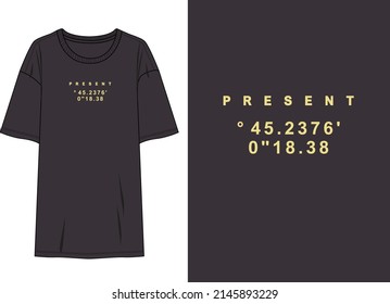 Technical sketch of young men oversize t-shirt with front placement typography slogan print 