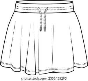 Technical Sketches of Skirt Designs, Perfect for Trendsetters, Vacation Vibes, and Office Attire Vector Illustrations, Skirts Flat Sketch