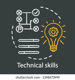 Technical skills chalk concept icon. Power of knowledge, learning process, self education idea. Blackboard strategy sketch. Logical thinking technical mindset vector isolated chalkboard illustration