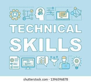 Technical skills word concepts banner. Power of knowledge, learning process, self education presentation. Programming. Isolated typography idea with linear icons. Vector outline illustration