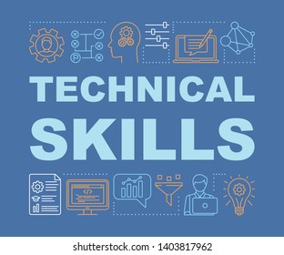 Technical skills word concepts banner. Power of knowledge, learning process  presentation. Isolated  typography idea with linear icons. Technical mindset vector outline illustration