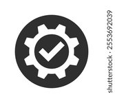 Technical specifications conformity graphic icon. Gear with check mark isolated sign on white background. Vector illustration