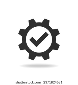 Technical specifications conformity graphic icon. Gear with check mark isolated sign on white background. Vector illustration