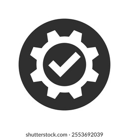 Technical specifications conformity graphic icon. Gear with check mark isolated sign on white background. Vector illustration