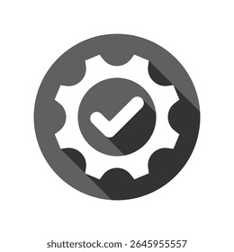 Especificações técnicas ícone gráfico de conformidade. Engrenagem com marca de verificação sinal isolado no fundo branco. Ilustração vetorial