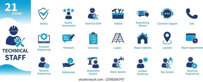 Technical staff icon. Collection of icons on technical themes, repair service, wrench, screwdriver, customer support. Solid vector icons.