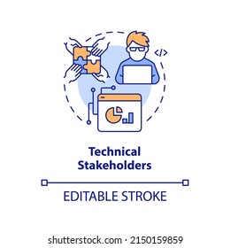 Technical Stakeholders Concept Icon. IT Specialist. Type Of Stakeholder Abstract Idea Thin Line Illustration. Isolated Outline Drawing. Editable Stroke. Arial, Myriad Pro-Bold Fonts Used