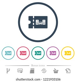 Technical store discount coupon flat color icons in round outlines. 6 bonus icons included.