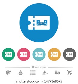 Technical store discount coupon flat white icons on round color backgrounds. 6 bonus icons included.