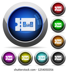 Technical store discount coupon icons in round glossy buttons with steel frames
