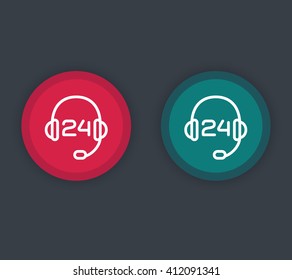  technical support, 24 support service flat round icon, button, vector illustration