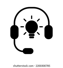 Technical support, advice and service by phone or online. Headphone icon with a microphone and a light bulb, symbol of a support, solution and customer assistance operator. Vector illustration