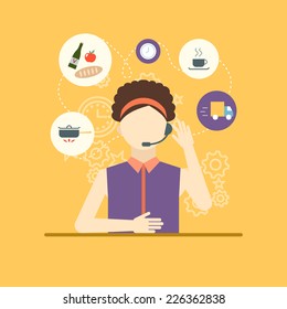 Technical support assistant woman flat design vector illustrations.