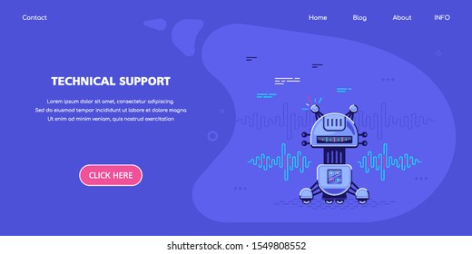 Technical Support Banner Concept Design, Horizontal Business Banner Template With Illustration of Robot. Flat Style Stock Vector Illustration