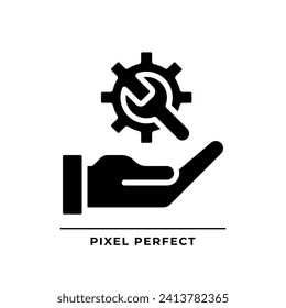 Technical support black glyph icon. Customer service. Professional assistance. Resolve computer problem. Silhouette symbol on white space. Solid pictogram. Vector isolated illustration