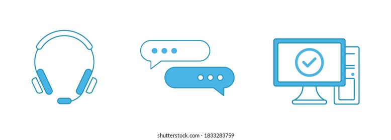 Technical support blue vector flat icons set