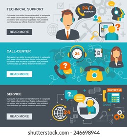 Technical Support Call Center And Service Flat Banner Set Isolated Vector Illustration