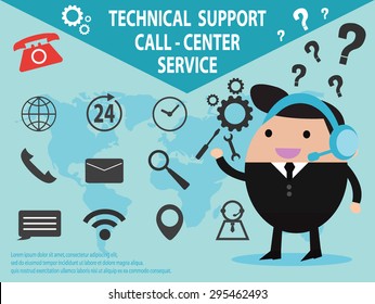 Technical support call center and service with icon set isolated vector illustration EPS 10