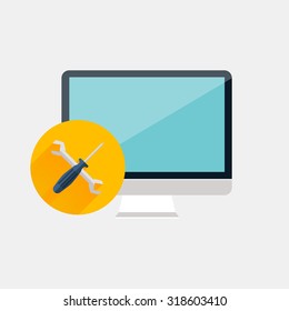Technical support, computer repair service. Vector concept in flat  style.