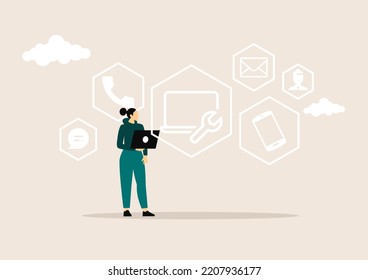 Technical support concept, hele online vector illustration concept. 