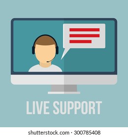 Technical support concept with human icon and monitor. Flat design vector illustration. 