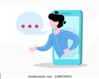 Technical support concept. Idea of customer service. Man support clients and help them with problems. Providing customer with valuable information. Flat vector illustration