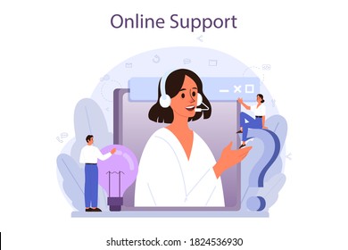 Technical support concept. Idea of customer service. Consultant support clients and help them with problems. Providing customer with valuable information. Vector illustration in cartoon style