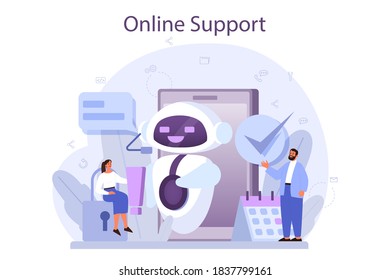 Technical support concept. Idea of customer service. Consultant support clients and help them with problems. Providing customer with valuable information. Vector illustration in cartoon style