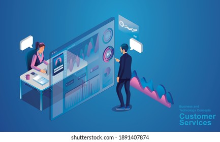 Technical support concept. The idea of customer service. Women support clients and help them with problems. Providing customers with valuable information. Flat vector illustration