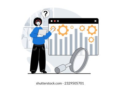 Technical support concept with people scene in flat design for web. Man searching information and solutions for customer question. Vector illustration for social media banner, marketing material.