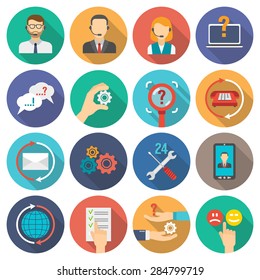 Technical support and customer assistance icons flat set isolated vector illustration