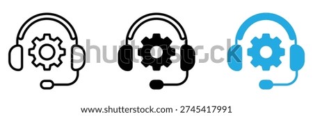 Technical Support and Customer Service Icon Set with Headset and Gear Vector Illustration for Help Desk and Call Center Branding