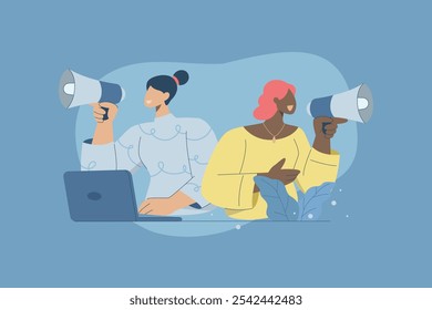 Asistencia técnica o equipo de Servicio al cliente, línea directa, Representante del centro de llamadas, Cliente en línea o Comentarios, el personal que lleva auriculares ayuda a proporcionar Servicio al cliente. Diseño de Vector.
