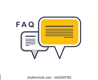 Technical support and frequently asked questions FAQ vector design element isolated on white, speech bubbles concept.