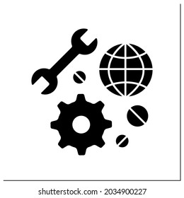 Icono de glifo de soporte técnico. Ayuda rápida para restaurar y reparar el equipo. El concepto de servicio de embajada. Señal plana rellena. Ilustración vectorial de silueta aislada