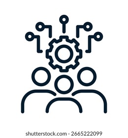 Conceito de grupo de suporte técnico. Ícone linear de vetor isolado no plano de fundo branco.