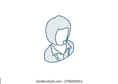 technical support, headphones microphone, operator isometric icon. 3d vector illustration. Isolated line art technical drawing. Editable stroke