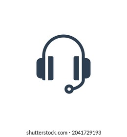 technical support, headphones microphone, operator solid flat icon. Vector glyph illustration. Black pictogram isolated on white background