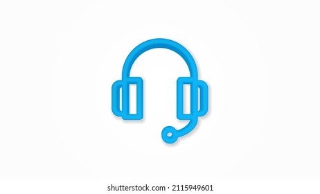 technical support, headphones microphone, operator 3d realistic line icon. Vector top view illustration. color pictogram isolated on white background