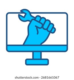Ícone De Suporte Técnico Em Design Plano Monocromático Azul, Ilustração De Vetor