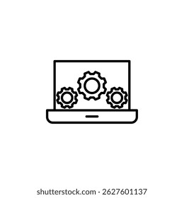 Technical support icon, Computer service. Gears on screen laptop. vector illustration on white background