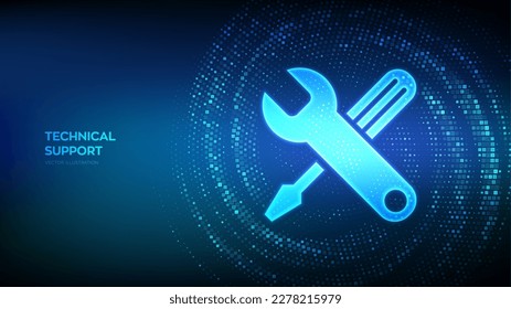 Technical support icon. Customer help. Online tech support. Customer service, Business and technology concept. Binary code Data Flow. Virtual tunnel warp made with digital code. Vector illustration.