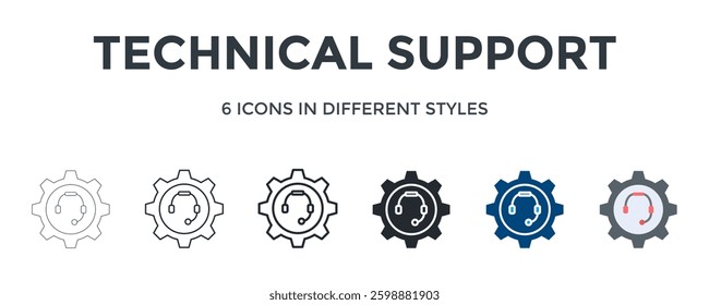 Technical Support Icon In Different Style Vector Illustration. Designed In Thin Line, Regular Line, Bold Line, Glyph, Color Fill, And Flat Style Can Be Used For Web