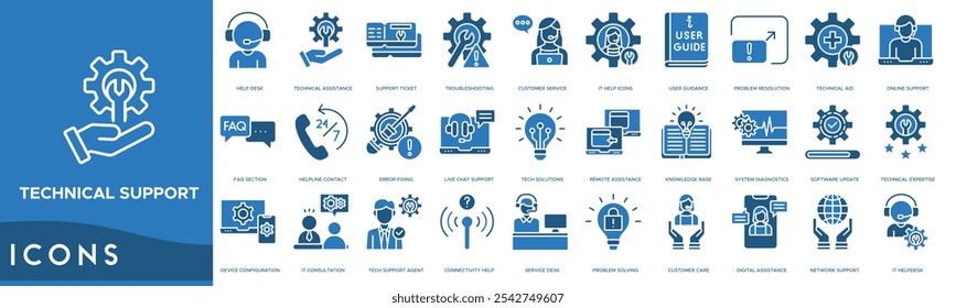 ícone Suporte Técnico. Suporte Técnico, Assistência Técnica, Tíquete de Suporte, Solução de Problemas e Atendimento ao Cliente