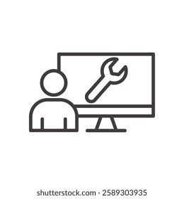 technical support icon isolated stroke in black color