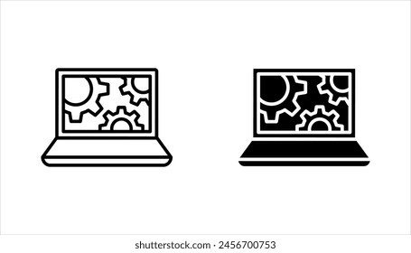 Technical support icon set. Computer service. Gears on screen laptop. vector illustration on white background