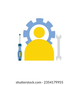 Technical support icon. Tools, operator, smartphone. Digital gadgets concept. Can be used for topics like online help, call center, customer service, Call center, online customer support, Contact Us