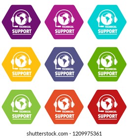 Technical support icons 9 set coloful isolated on white for web