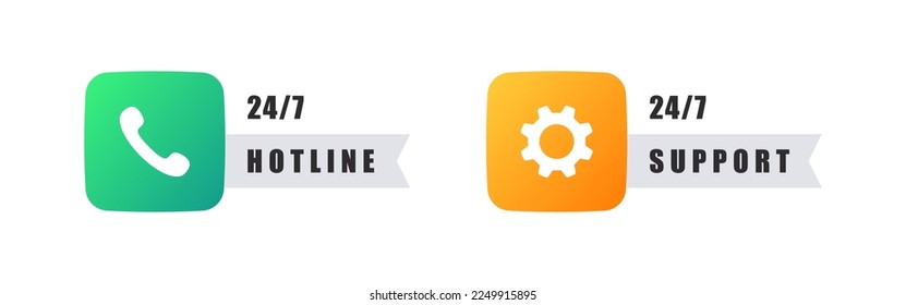 Symbole des technischen Supports. Kundenservice. Unterstützung rund um die Uhr. Vektorbilder